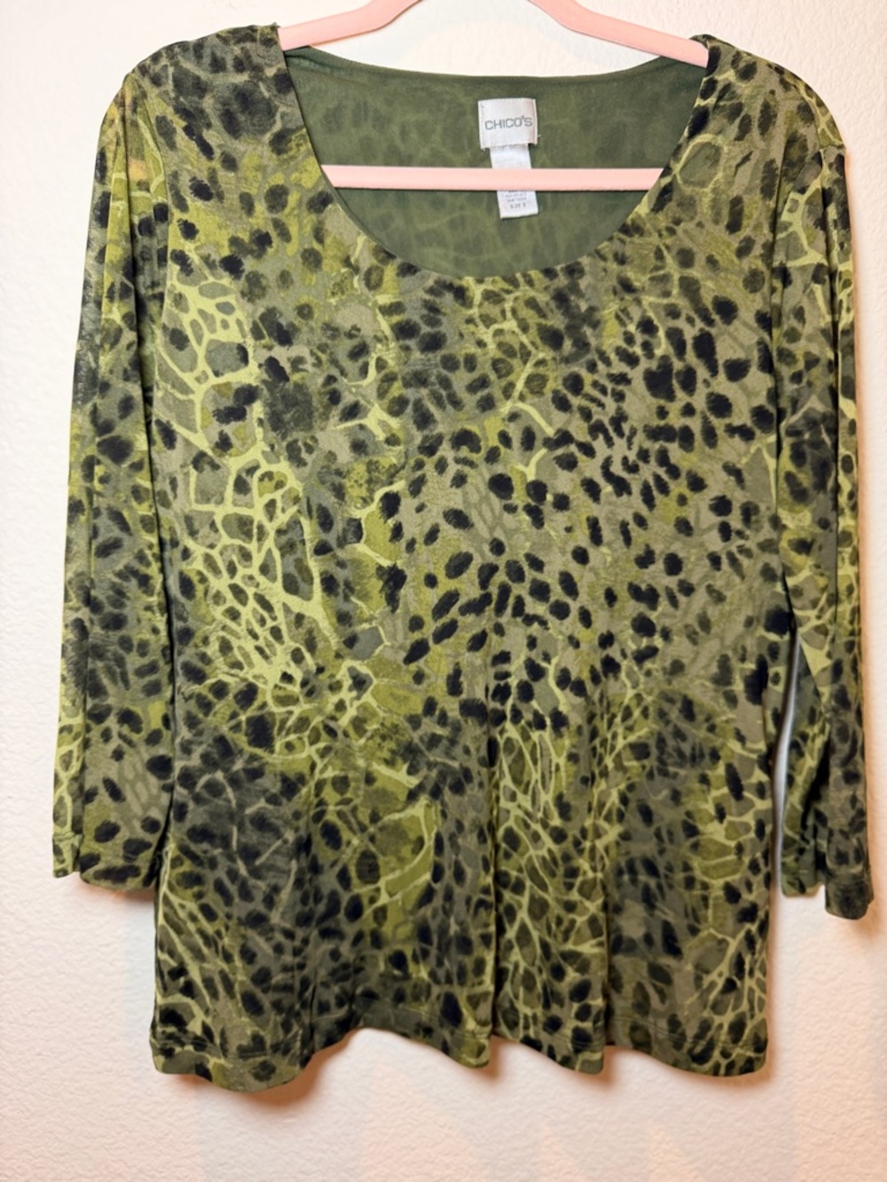 Chico’s Animal‎ Print Fairy Grunge Earthy Boho Whimsigoth Flowy Top Forest 3/XL